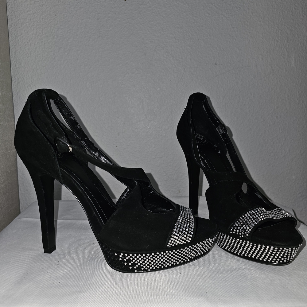 Bcbgeneration Black Rhinestone Platform High Heel… - image 1
